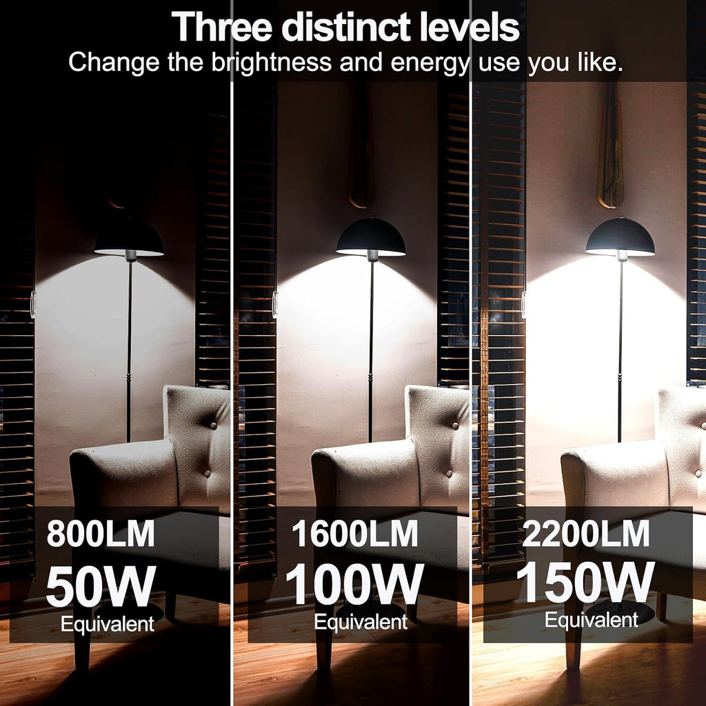 Super Bright 50/100/150W 3-Way A21 LED Light Bulb, 800/1600/2200 Lumens, 5000K Daylight, Non-dimmable, E26 Base, ETL