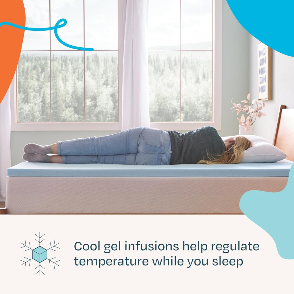Memory Foam Mattress Topper, Queen Size - 2 Inch Gel Infused Memory Foam - Plush Feel - Cooling and Pressure