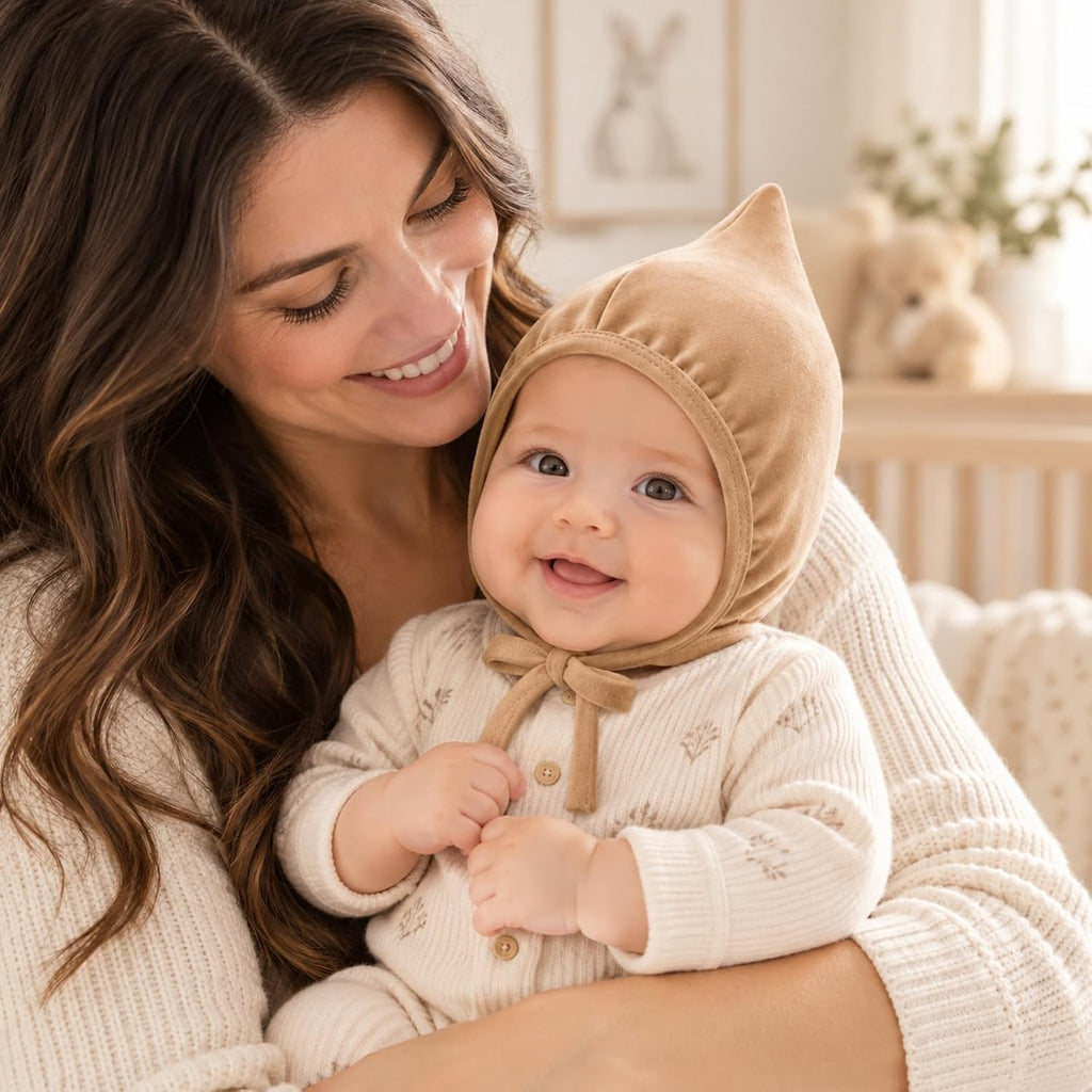 Newborn Baby Bonnet Set, Cotton Infant Hats 0-6 Months, Pack Brown