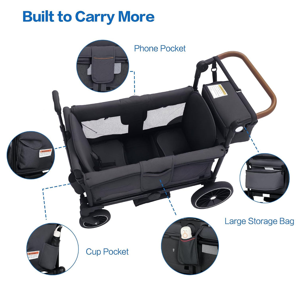 Foldable Wagon Stroller for 2 Kids,Push/Pull Handle Stroller Wagon