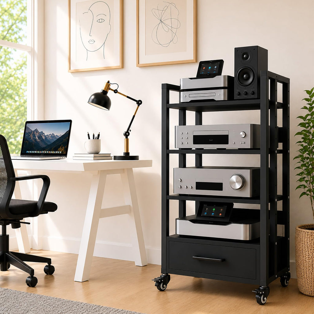 4-Tier Audio Rack with Wheels, AV Media Stand