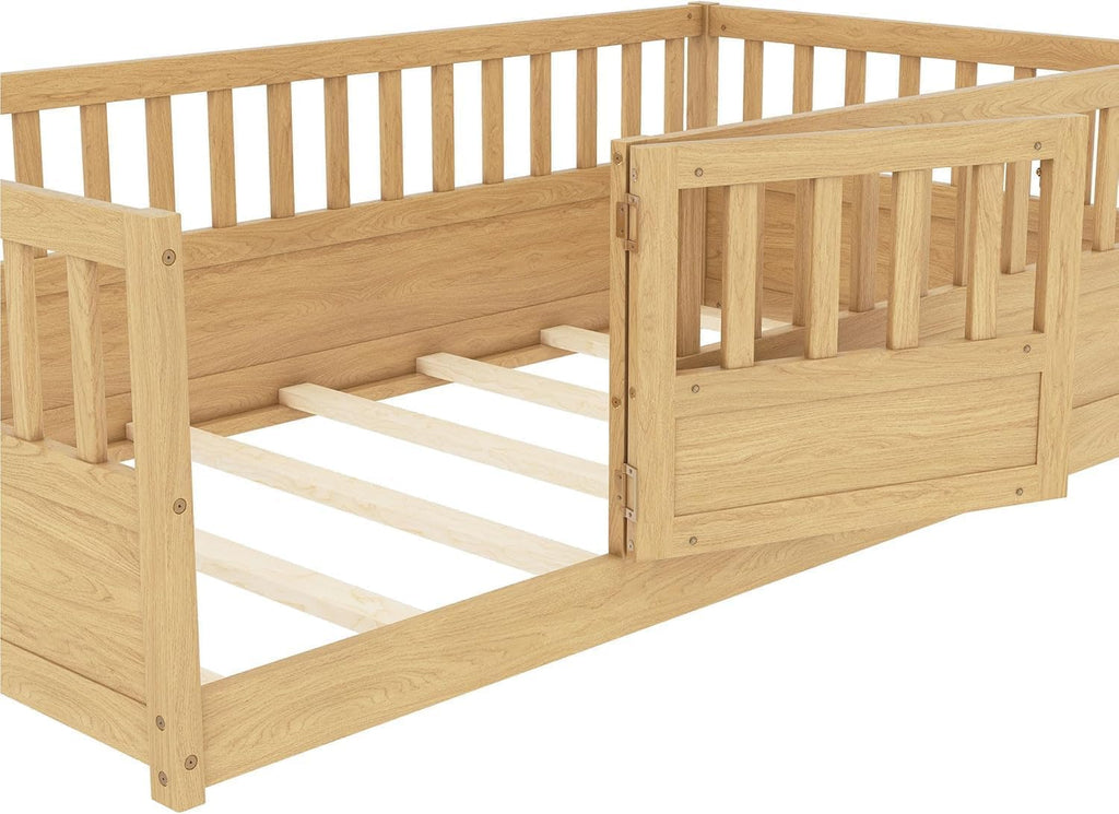 Kids Montessori Floor Bed Frame with Slats, Natural