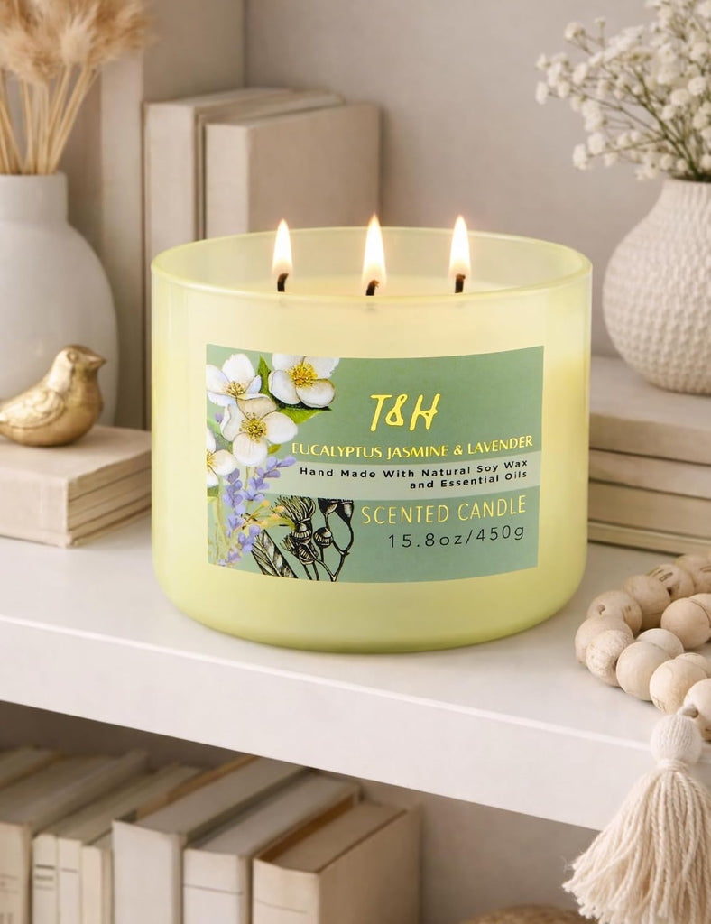 Eucalyptus Jasmine Lavender Scented Candle, 3-Wick Soy Candle - Set of 158