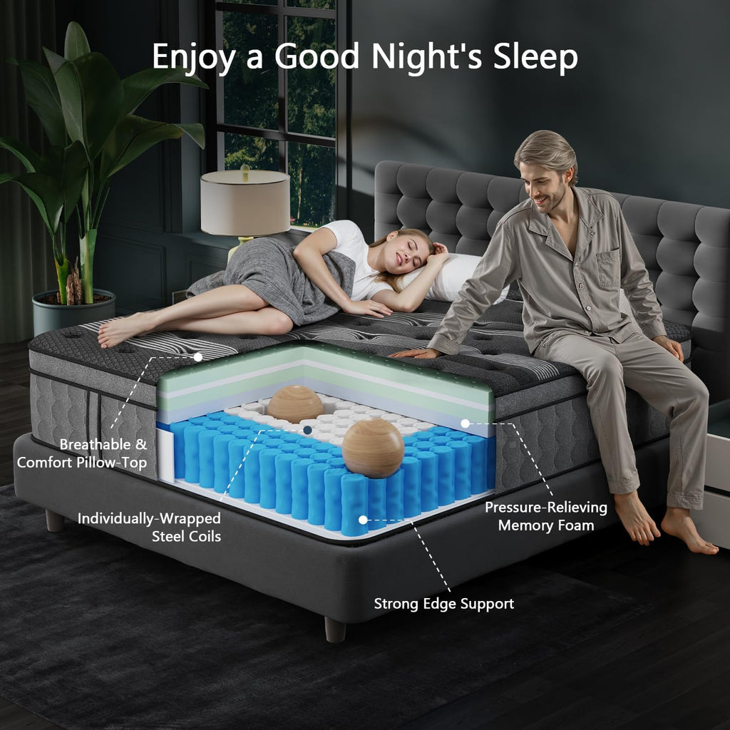 California King Mattress, 12 Inch Luxury Hybrid Cal King Mattress in a Box | Hotel-Level Design, Cooling Gel Memory