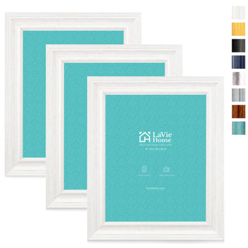 8x10 Picture Frames (3 Pack, Distressed White Wood Grain) Rustic Photo Frame Set with Tempered glass for Wall Mount &