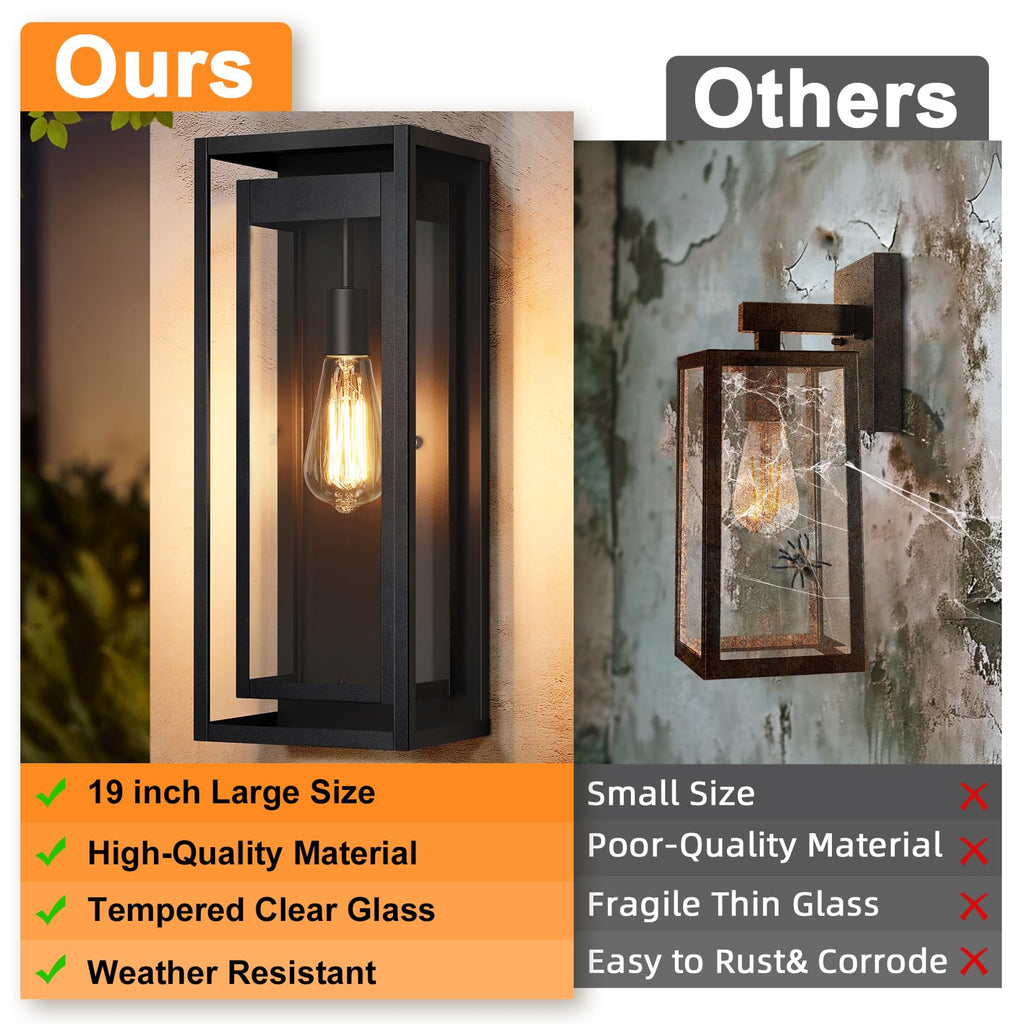19 Inch Outdoor Wall Light Fixtures, Outside Porch Lights- Black