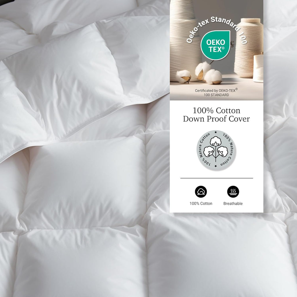 Luxury White Goose Feather Down Fiber Comforter Full Queen, 100% Cotton All Season Duvet Insert Quee