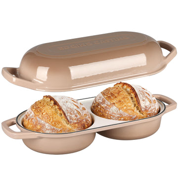 Enameled Cast Iron Double Bread Dutch Oven, Mocha