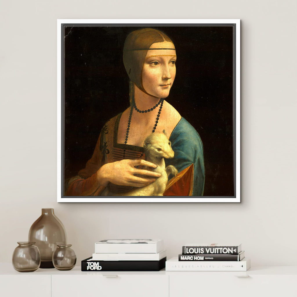 Canvas Print Wall Art Lady with Ermine by Leonardo da Vinci Historic Classic Illustrations Fine Art Decorative