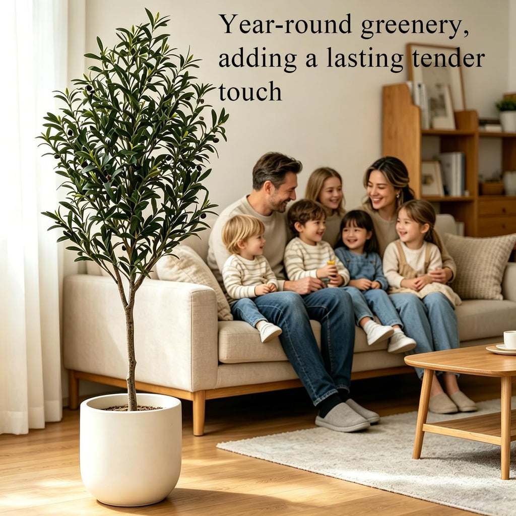 6FT Artificial Olive Tree, Lifelike Large Faux Silk Plant with Realistic Wood Trunk Perfect Floor Plant and Corner