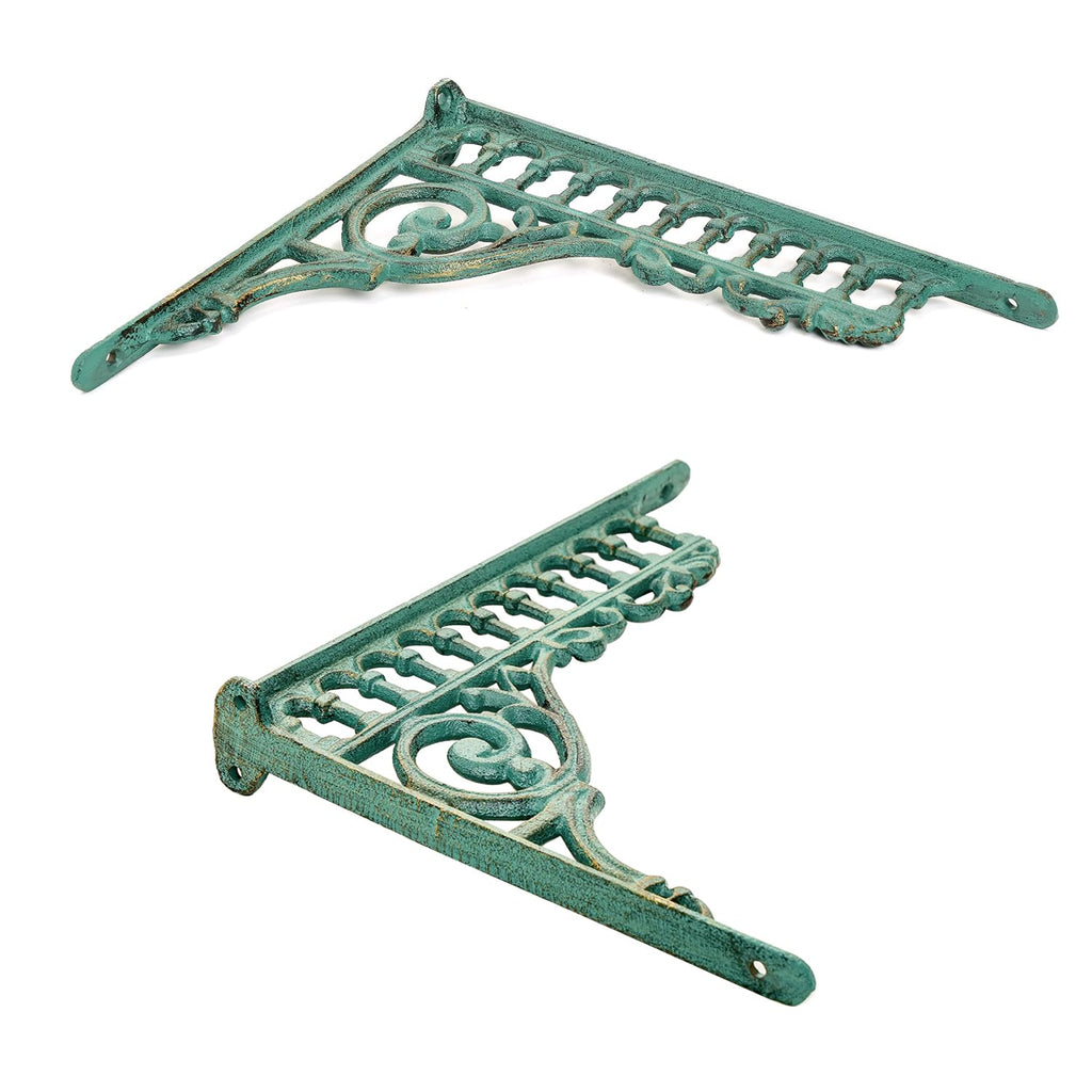 10.6 Inch Cast Iron Brackets for Shelves - 2 Pack Vintage Green