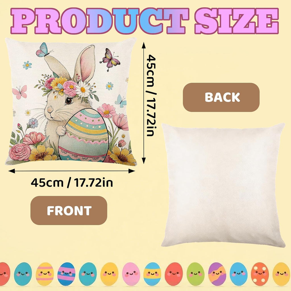 Easter Pillow Covers 18x18, Happy Easter Spring Pillow Cases, Spring Home Decor for Couch, Farmhouse Party - Set of 4