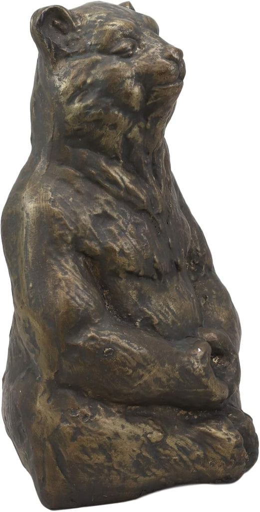 Aluminum Metal Whimsical Meditating Yoga Bear Garden Statue Rustic Wildlife Western Cabin Lodge Zen Bears Decor