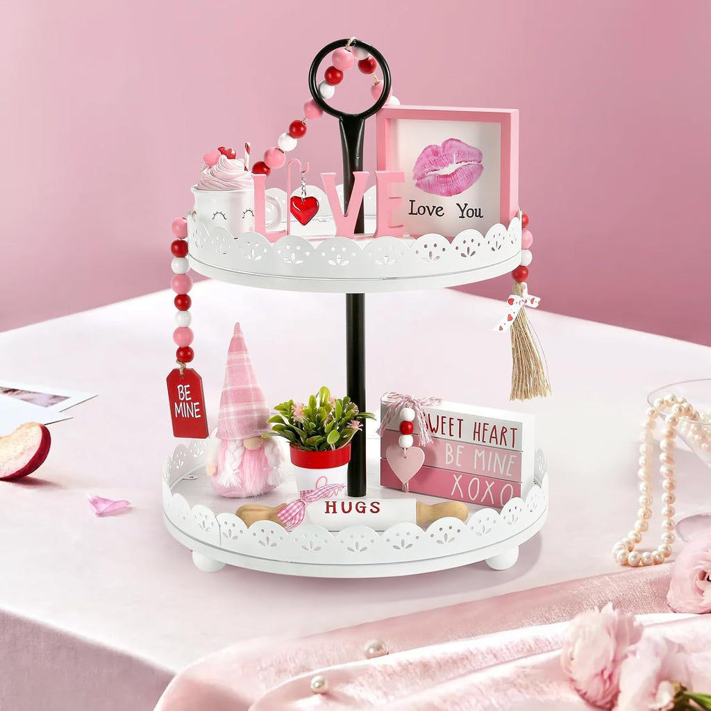 Pink Valentine's Day Decorations Tiered Tray Decor Set - Set of 8