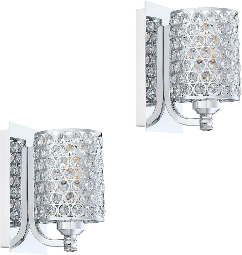 Crystal Wall Sconce with Chrome Finish (Set of 2) Modern Concise Style Wall Light Fixture Polyhedral Opal Crystal