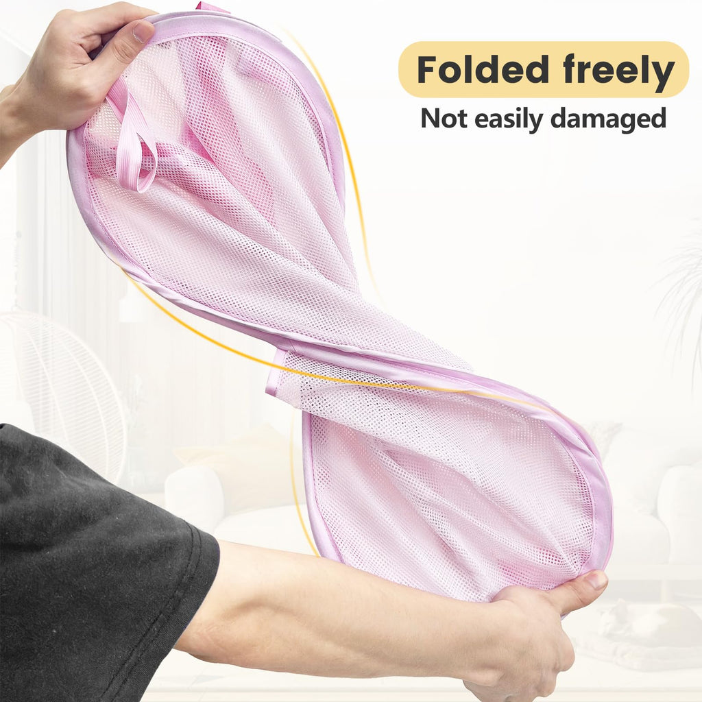 2Pack Strong Mesh Pop Up Laundry Hamper, 70L Collapsible Laundry Basket with Steel Frame, Double‐Stitched Handles &