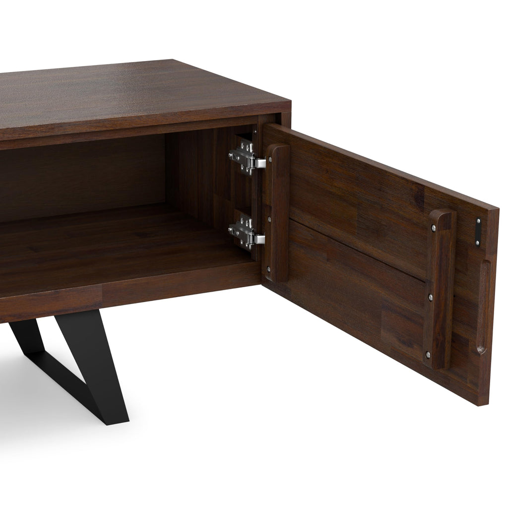 Lowry 72" Wide Acacia Wood TV Stand in Distressed Charcoal Brown