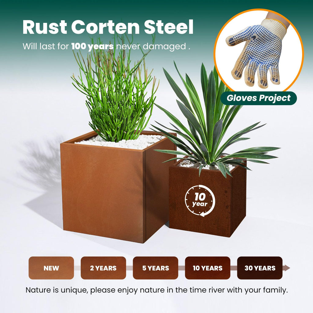 Corten Steel Planter Box 16 Inch, Square