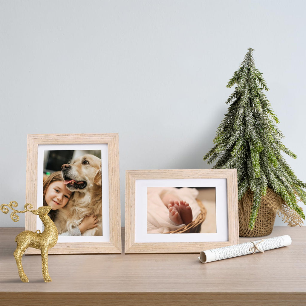 5x7 Picture Frame Natural, Solid Wood Frames with Acrylic Plexiglass for Pictures 3.5x5/4x6 with Mat or 5x7 without