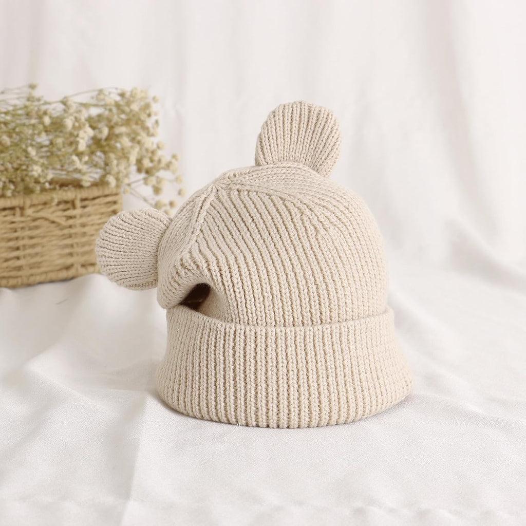 Cotton Baby Beanie Winter Knitted Hat with Bear Ear