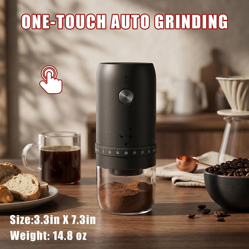 Electric Coffee Grinder, Portable Coffee Bean Grinder with Conical Ceramic Burr, USB-C Rechargeable Espresso Grinder