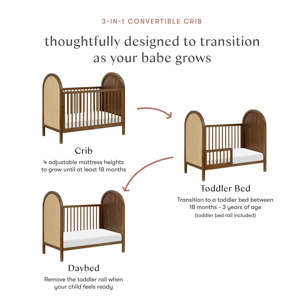 Bondi Cane 3-in-1 Convertible Baby Crib - GREENGUARD Gold Certified Convertible Crib to Toddler Bed & Daybed - Wooden