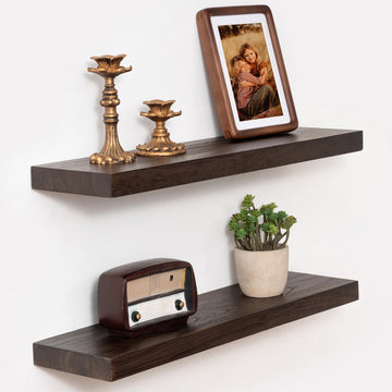 24in Solid Wood Floating Shelves for Wall, 2Pack|Walnut