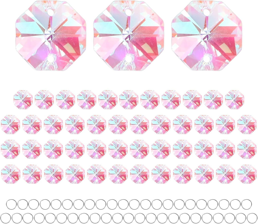 50-Pack Crystal 2 Hole Octagon Prisms, 14mm/0.55 Inch Chandelier Pendant Maker Hanging Crystals Chandelier Prisms for