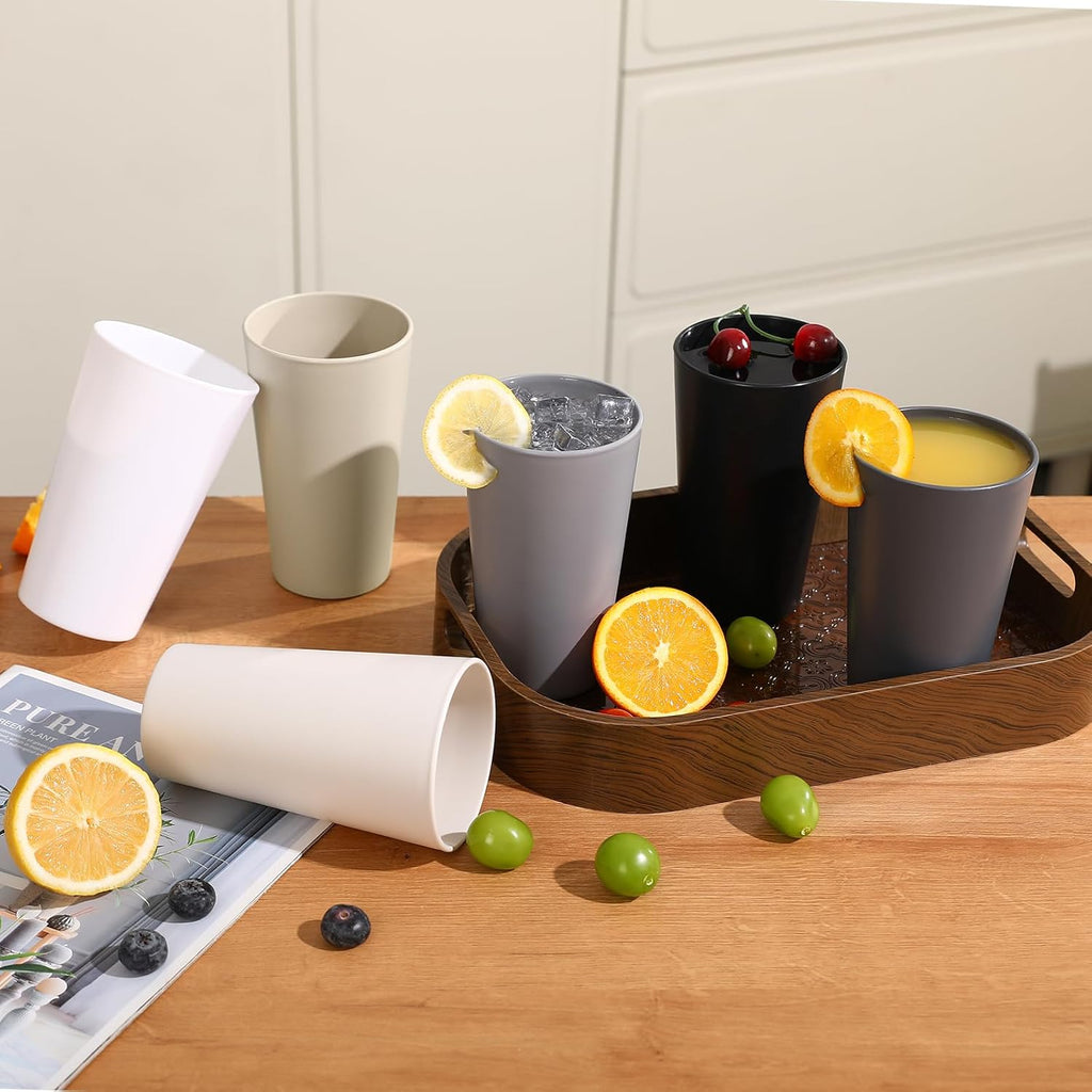 24 Pcs Unbreakable Plastic Cups Set, 20 oz Reusable Plastic Cups, Stackable Water Tumblers, Drinking Cup , BPA-free