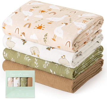 Muslin Swaddle Blankets, 4 Pack 100% Cotton Swaddle Blankets for Newborns, Soft Breathable 47 x 47 in Large Receiving