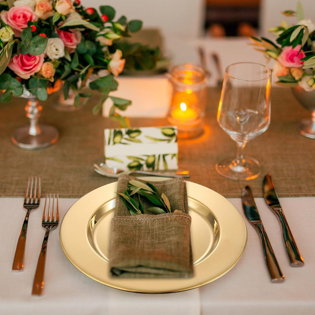 Stainless Steel Gold Charger Plates Bulk 13 Inch Round Set - Set of 12