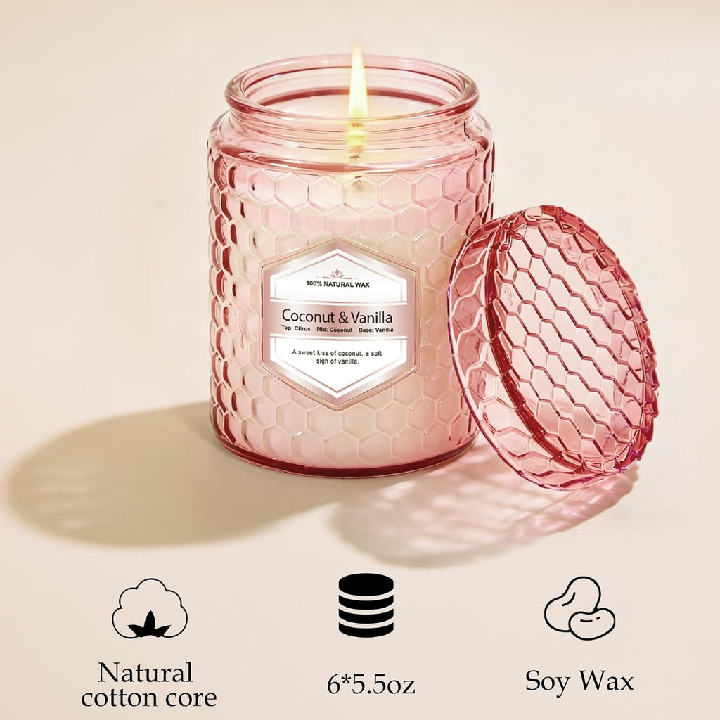 Scented Candles 6-Pack 5.5oz, Natural Soy Wax Pink Jar Gift Set | Scented Candles Gifts Sets for Women Birthday