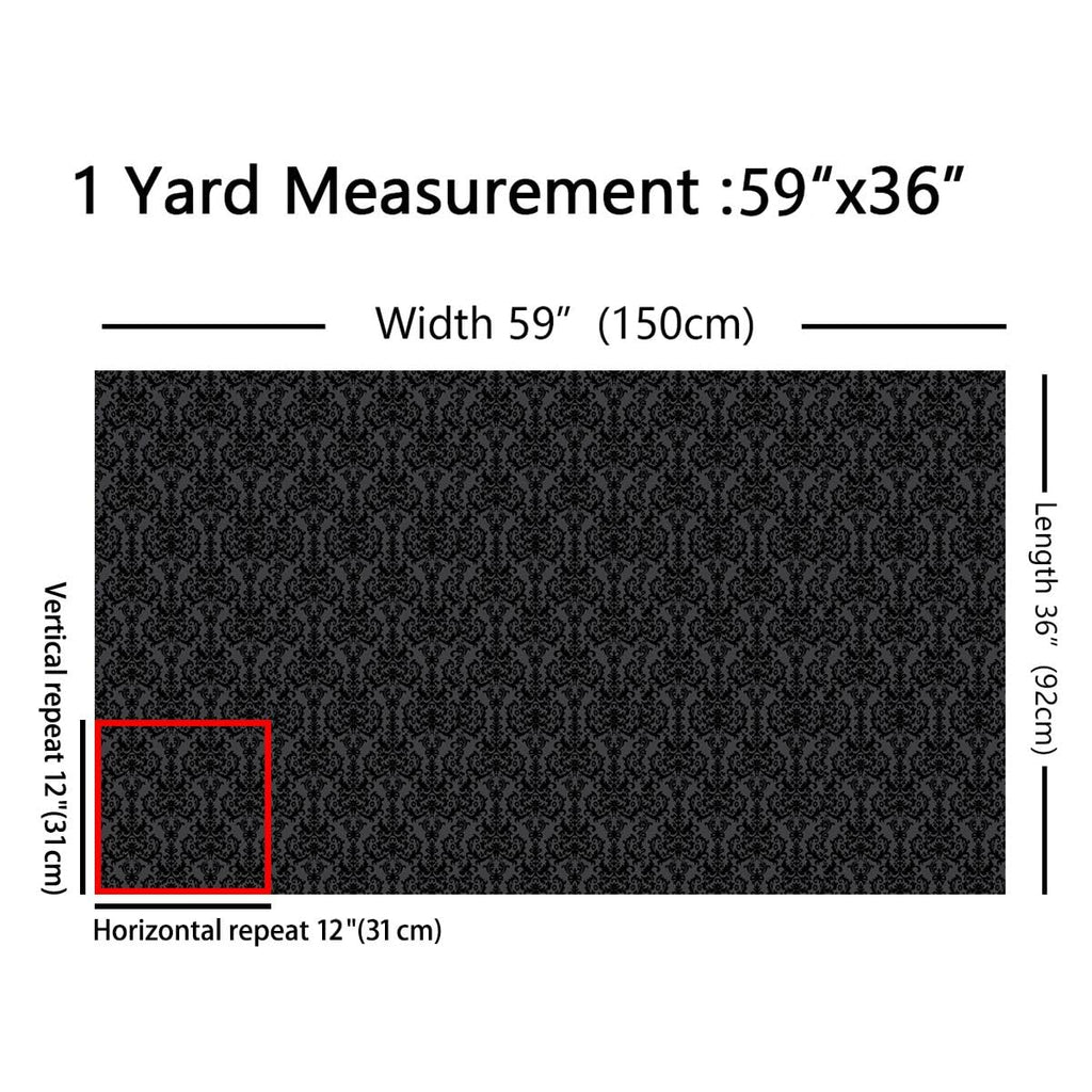 Black Damask Fabric by The Yard Vintage Flowers Upholstery