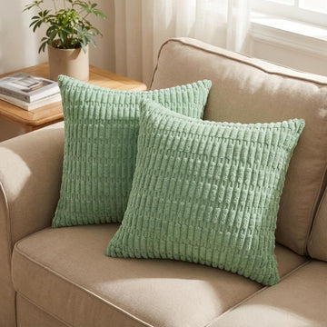 Light Green Corduroy Throw Pillow Covers 22x22 Inch Set of 2