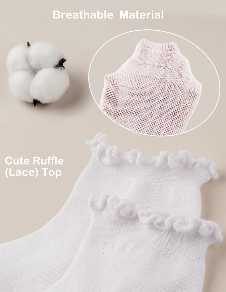 6 Pairs Girls Socks Ruffle Cotton School Uniform Kids Ankle Crew