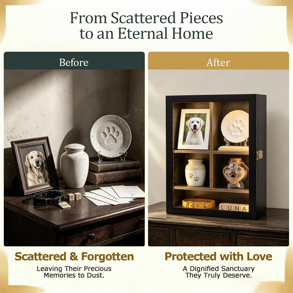 12x16 LED Pet Memorial Shadow Box Wooden Remembrance Frame with Key Lock