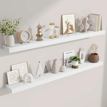 55 Inch Floating Shelves Bedroom, Large Extra Floating Shelf Set of 2 with Invisible Brackets, White