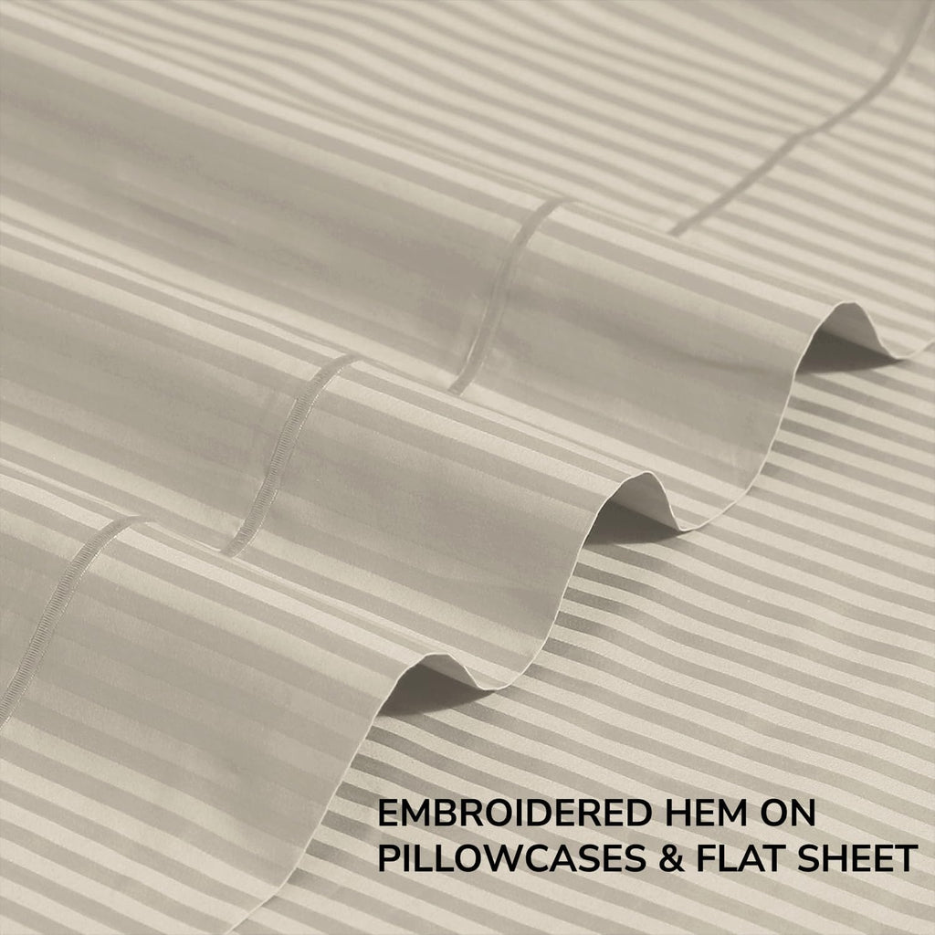 & Stitch 500 TC Queen Damask Bed Sheet Set, 100% Cotton Soft Breathable Bedsheets, 4 Piece 18" Deep Pockets