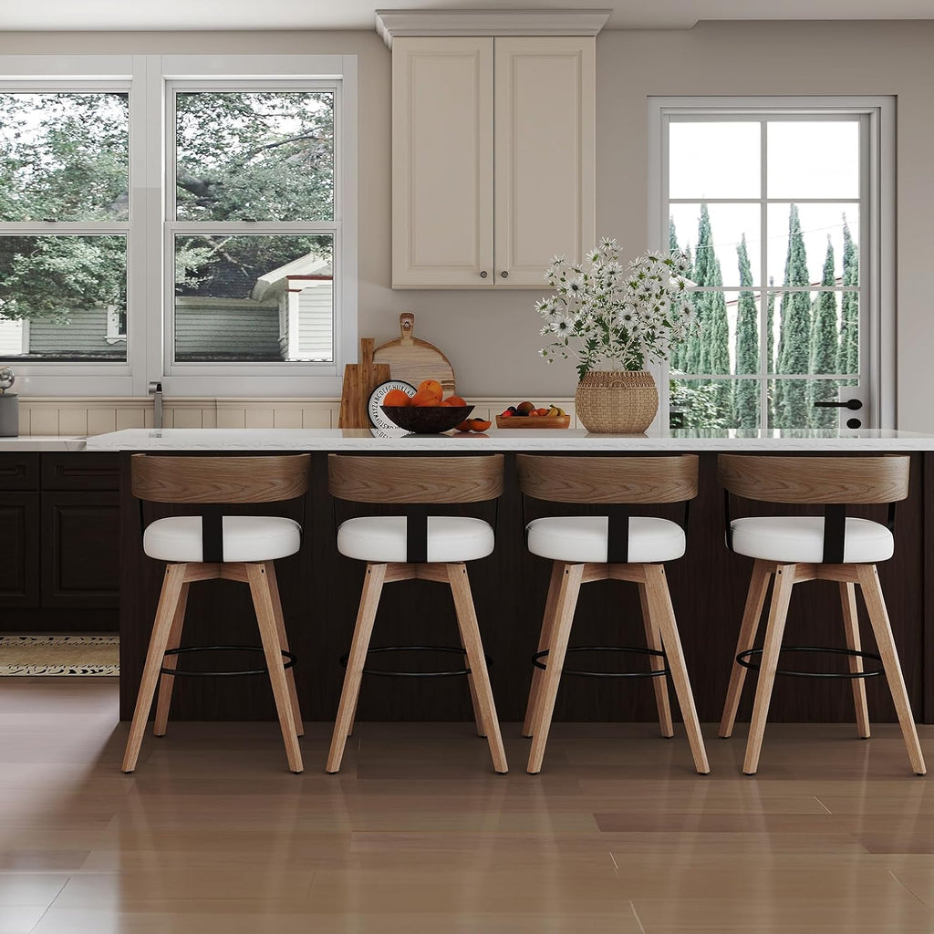 Swivel Bar Stools Set of 4-26" Counter Height Bar Stool with Footrest - Modern Wood Barstools with Linen Upholstered