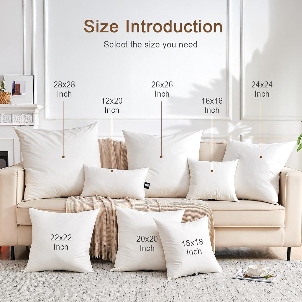 Organic Feather Down Throw Pillow Inserts 22x22 Inch - Set of 2