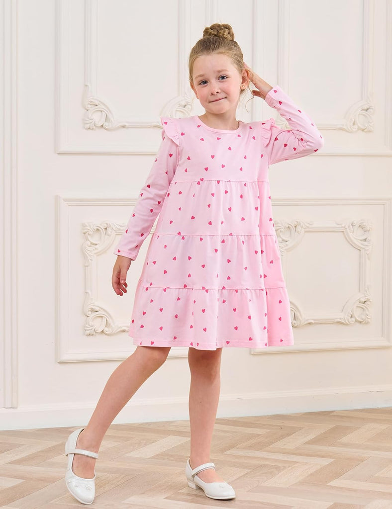 Girl's Dresses Cotton Ruffle Sleeve Tiered Swing A-Line Cute Midi Casual Sundress