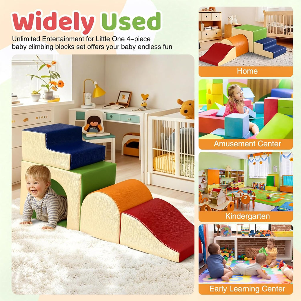 Toddler Climbing Foam Blocks: 4 PCS Indoor Play Gym with Slide and Stairs - Soft Playground Set for Kids - Includes