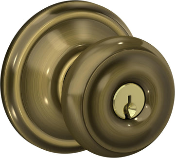 Georgian Keyed Entry Door Knob, Interior/Exterior, Antique Brass