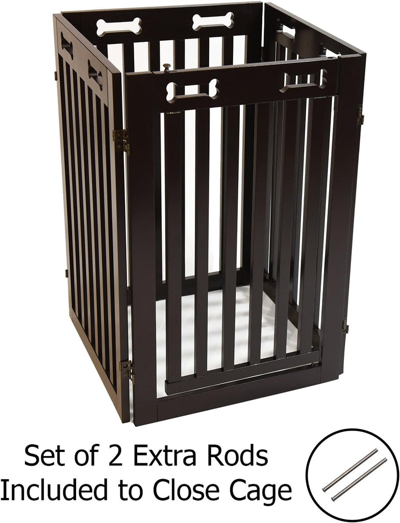 Freestanding Dog Gate with Door, 4 Panel 360 configurable Wooden Fence, 80" Wide, 31.5" High, Set of Foot Supporters