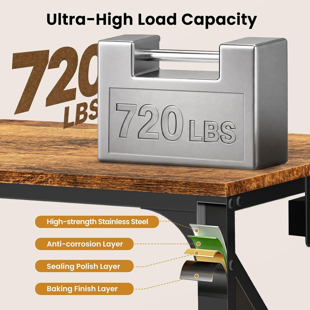 Heavy Duty 50Gal Aquarium Stand, 3 Outlets & 2 USB Ports, Brown