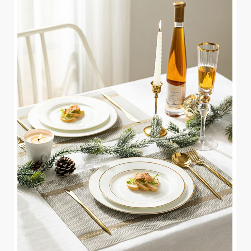 Elegant Placemats and Table Runner Set, Stylish Durable Placemats Set of 6 Wedding Hotel Decoration (White)