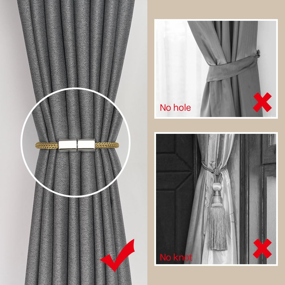 Mini Magnetic Curtain Tiebacks Modern Simple Style Drape Tie Backs Elegant Hand Weave Rope Knot Decorative - 4 Pack