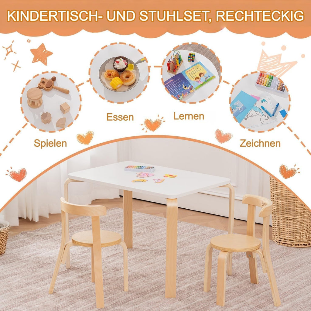 Kids Table and 2 Chairs Set, Wooden Table and Chairs for Kids & Toddler,Kid Wooden Furniture