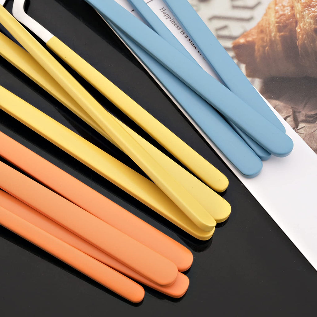 Hangable 24-Piece Silverware Set, Cute Macaron Color Satin Finish Flatware Cutlery Set Service for 6
