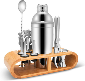 750-milliliter , 12-Piece Cocktail Bar Set, Bartender's Tool Set, Cocktail Shaker, with Bamboo Stand - Set of 12